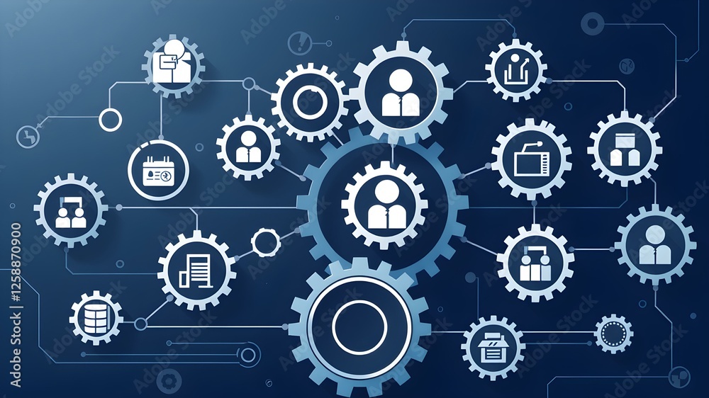 Interconnected Gears and People: An abstract illustration of interconnected gears representing teamwork, collaboration, and efficient workflow within a business or organization. Interconnected Gears and People: An abstract illustration of interconnected gears representing teamwork, collaboration, and efficient workflow within a business or organization.