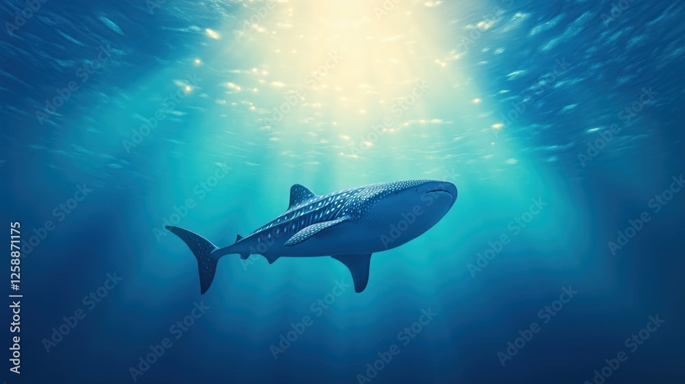 Fototapeta premium Whale Shark Swimming Gracefully Underwater Ocean Depths Marine Life Calm Environment Side View Nature Conservation