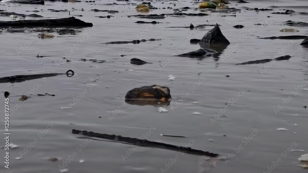 Plastic pollution floating in polluted water