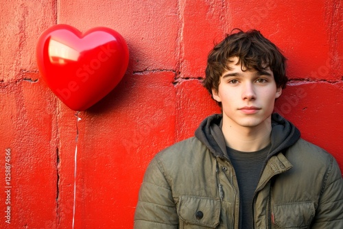 Valentine's day greeting from man or for man: breathtaking dazzling, image of loving caucasian young guy. Love confession. Commercial marketing artwork. Valentine's mood. Manâ€™s affection.