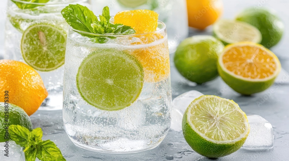Refreshing citrus drinks with ice and mint Refreshing citrus drinks with ice and mint