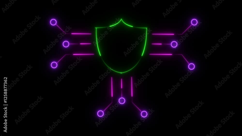 Cyber security concept neon icon. Personal Data Security, Glowing Secure technology icon on black background. Shield lock in futuristic polygonal style cyber protection on the background. Cyber security concept neon icon. Personal Data Security, Glowing Secure technology icon on black background. Shield lock in futuristic polygonal style cyber protection on the background.