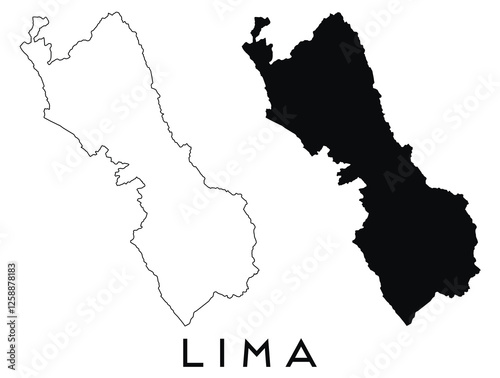 Lima city map outline and black silhouette vector