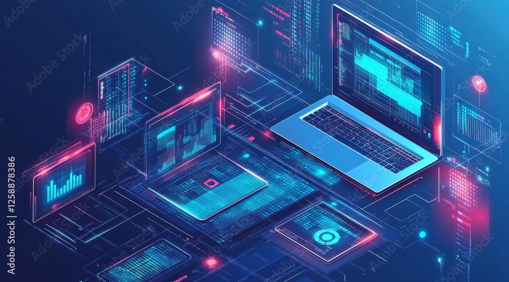 Digital devices network data flow, futuristic background Digital devices network data flow, futuristic background