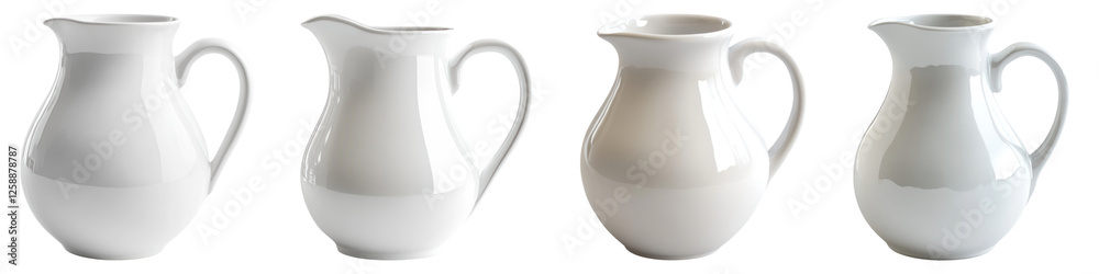 Empty white ceramic jug isolated on transparent background ,PNG, set of Empty white ceramic jug isolated on transparent background ,PNG, set of