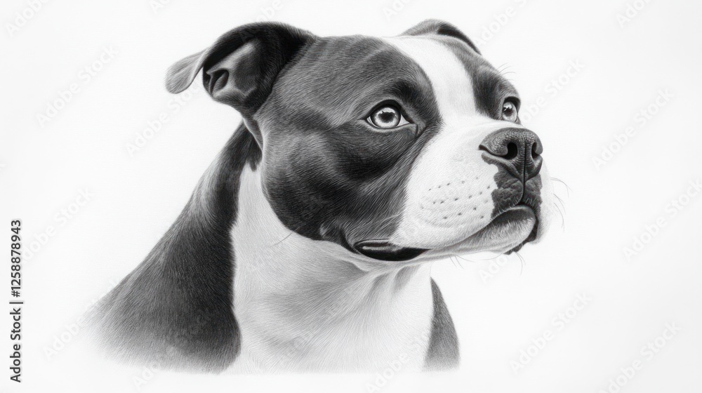 Stunning Staffie Portrait Detailed Pencil Sketch Monochrome Art Stunning Staffie Portrait Detailed Pencil Sketch Monochrome Art