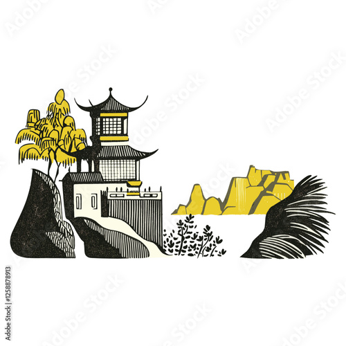 Chinese tint rectrangle architecture traditional building vector