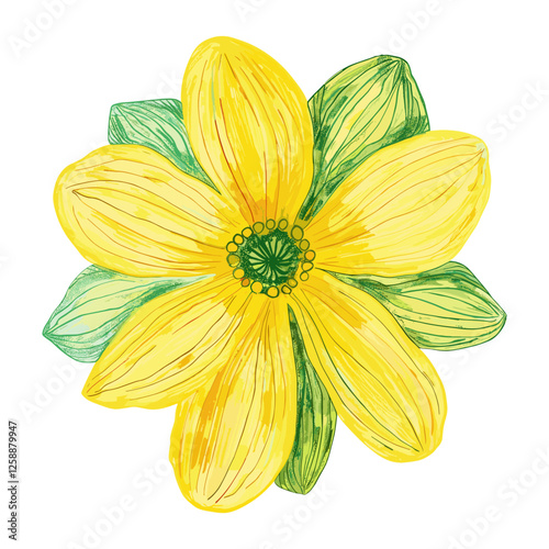 Yellow-green flower art illustration vibrant vector