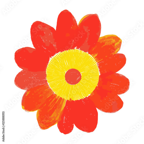 Red flower illustration vibrant yellow vector
