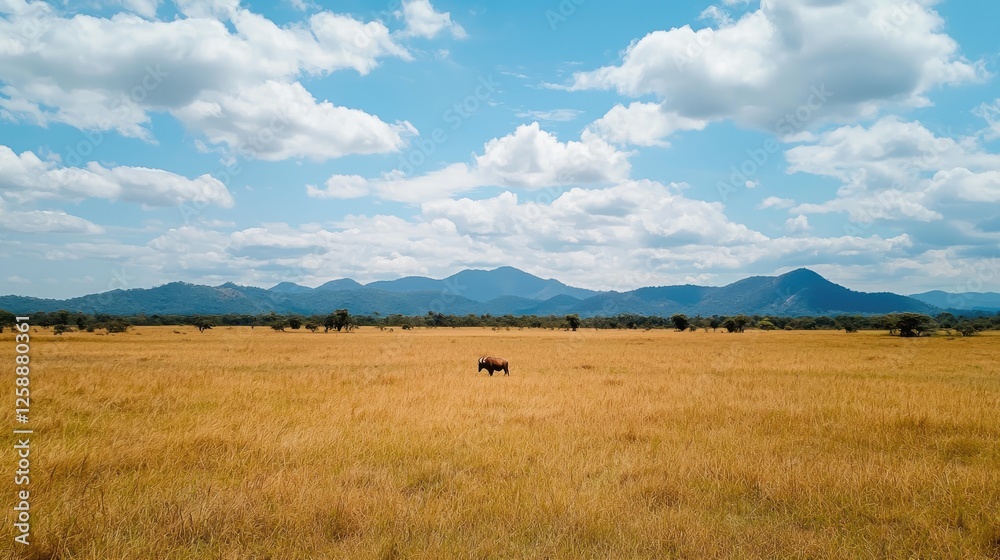 Obraz premium Wildlife grazing in golden grasslands serengeti national park aerial view natural landscape vibrant ecosystem