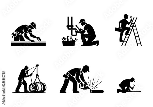 Diverse Construction Workers Performing Various Tasks