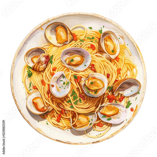 Spaghetti alle vongole illustration seafood pasta vector