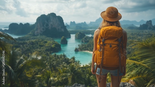 Adventure awaits in a stunning tropical landscape with lush mountains and cle...