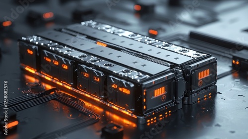 3D rendering of prismatic lithium-ion phosphate (LFP) batteries for EVs. photo