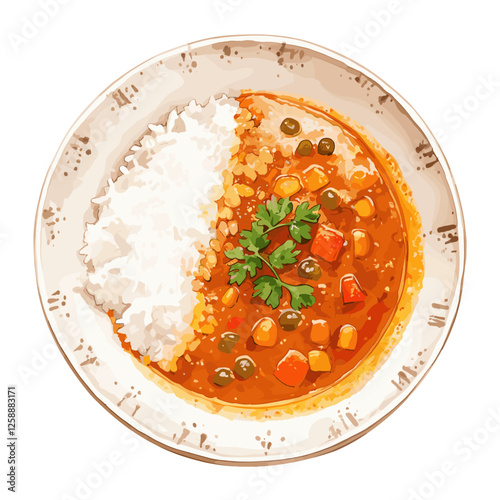 Japanese curry and rice on plate white food meal vector