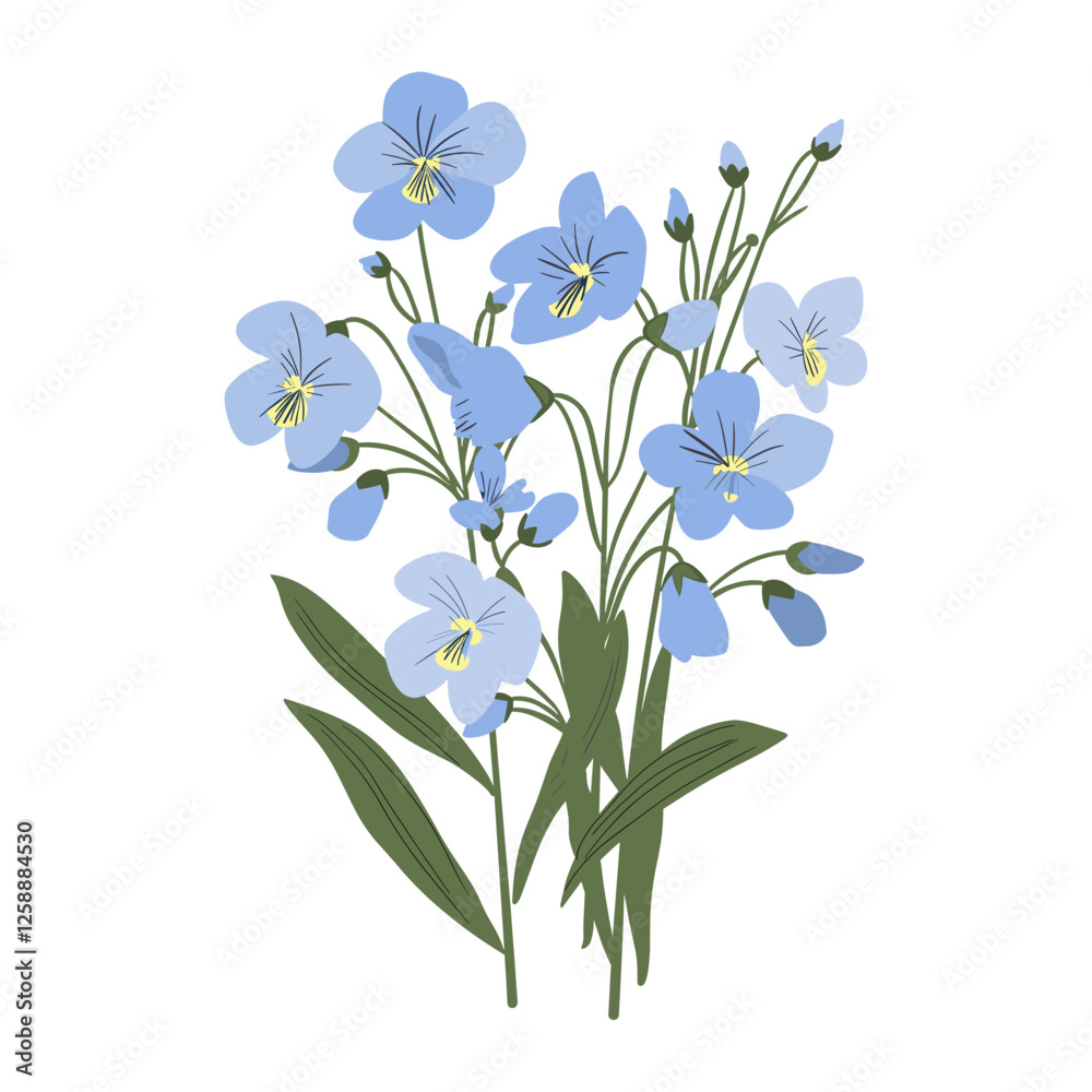 Naklejka premium Light blue wildflowers art illustration decorative vector