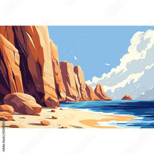 Seascape cliffs illustration landscape vector