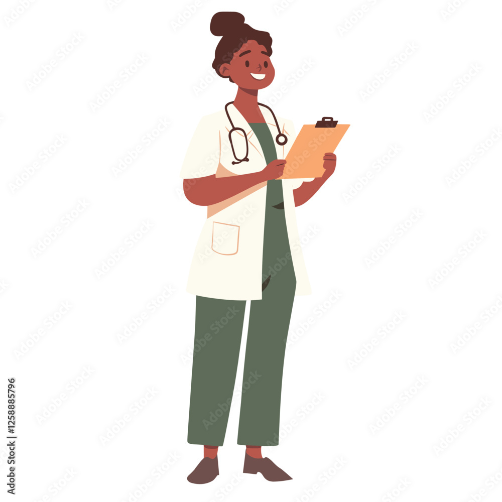 Woman doctor holding clipboard illustration smiling professional vector Woman doctor holding clipboard illustration smiling professional vector