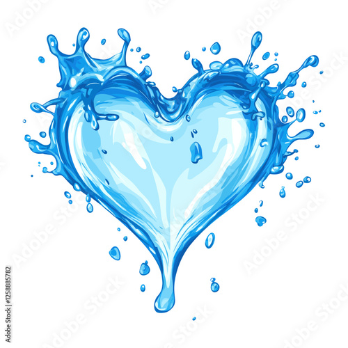 Water heart shape splash illustration blue creative vector