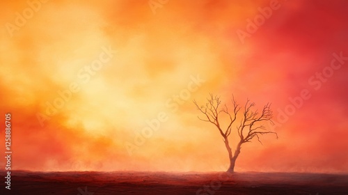 Silhouette of a lonely tree against a fiery sunset nature landscape dramatic atmosphere