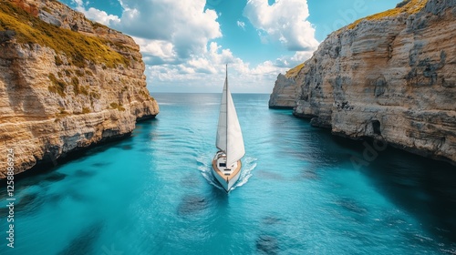 Sailing through clear blue waters between stunning cliffs in a serene coastal...