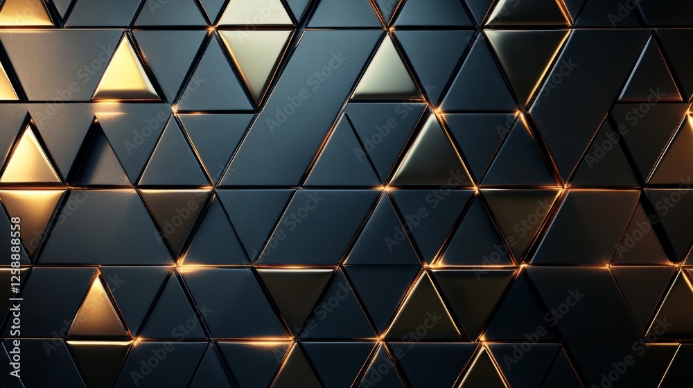 shiny wall background with triangular tiles and gold metallic details generative ai shiny wall background with triangular tiles and gold metallic details generative ai