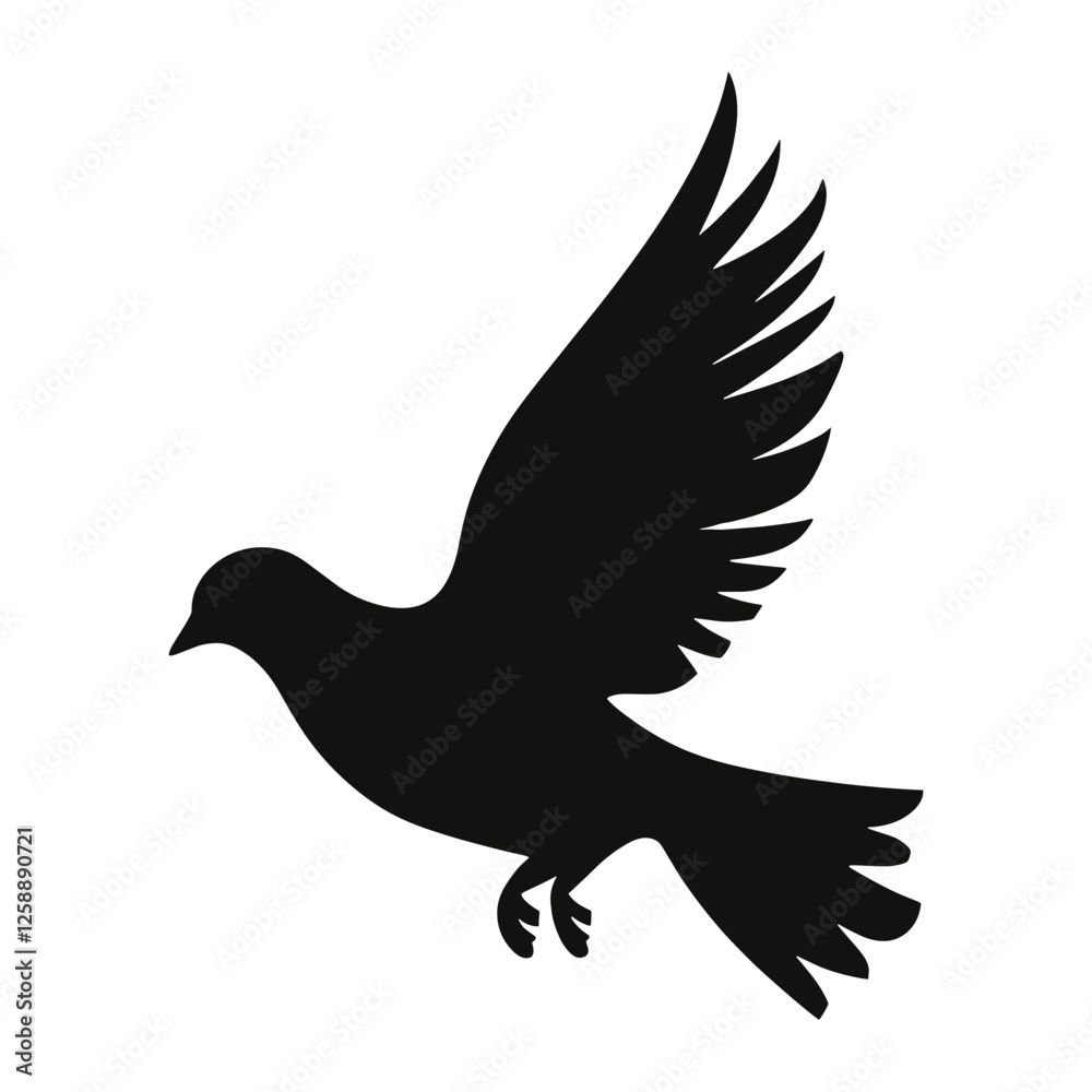 Obraz premium Dove silhouette flying black white vector