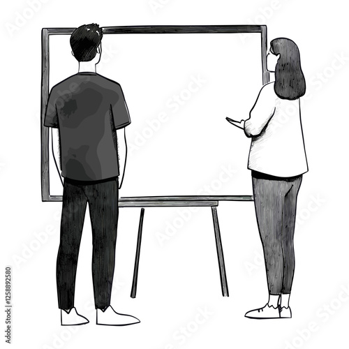 Man and woman presenting illustration standing person vector