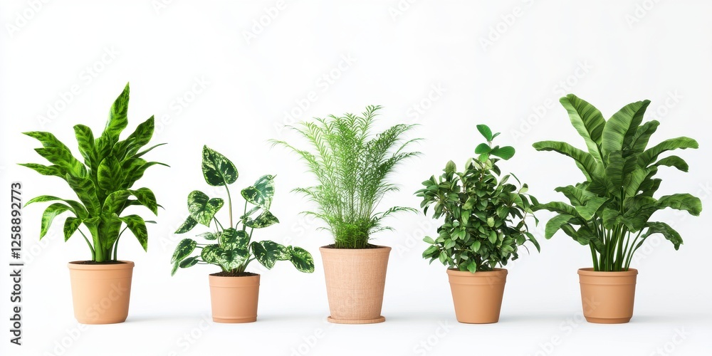 Obraz premium Collection Of Potted Houseplants On White Background