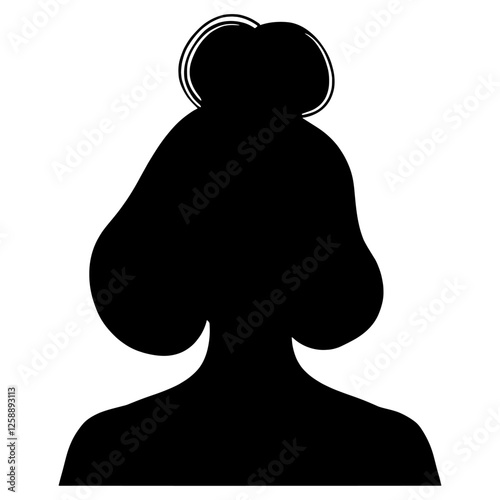 Silhouettes chubby woman avatar black white hair vector