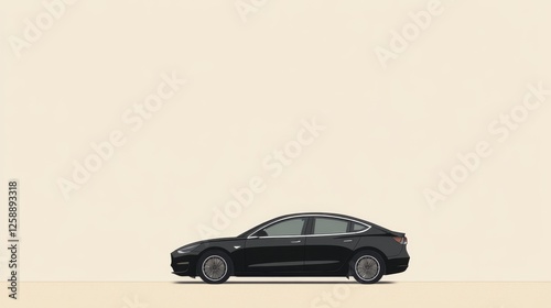 Black electric car side view, minimalist background, stock image, vehicle profile, modern design photo