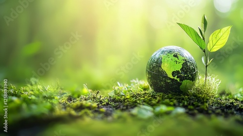 Global green initiative earth day celebration urban forest digital art lush environment aerial view eco-consciousness