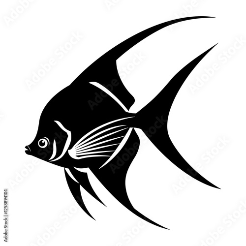 Angel fish silhouette illustration black white vector