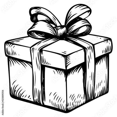 Gift box illustration hand-drawn black vector