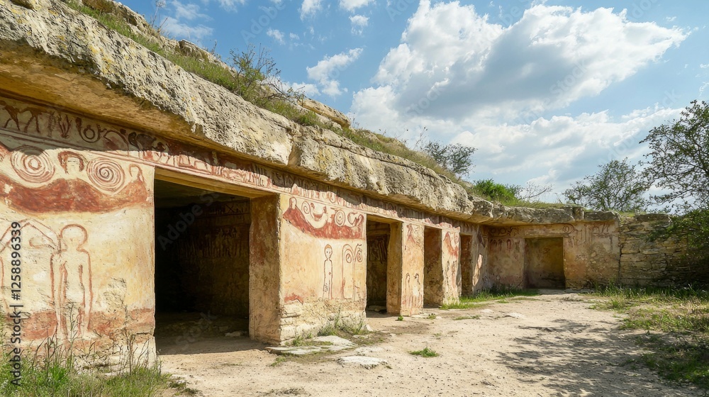 Ancient Tombs on a Hillside Surrounded by Scattering Clouds Ancient Tombs on a Hillside Surrounded by Scattering Clouds