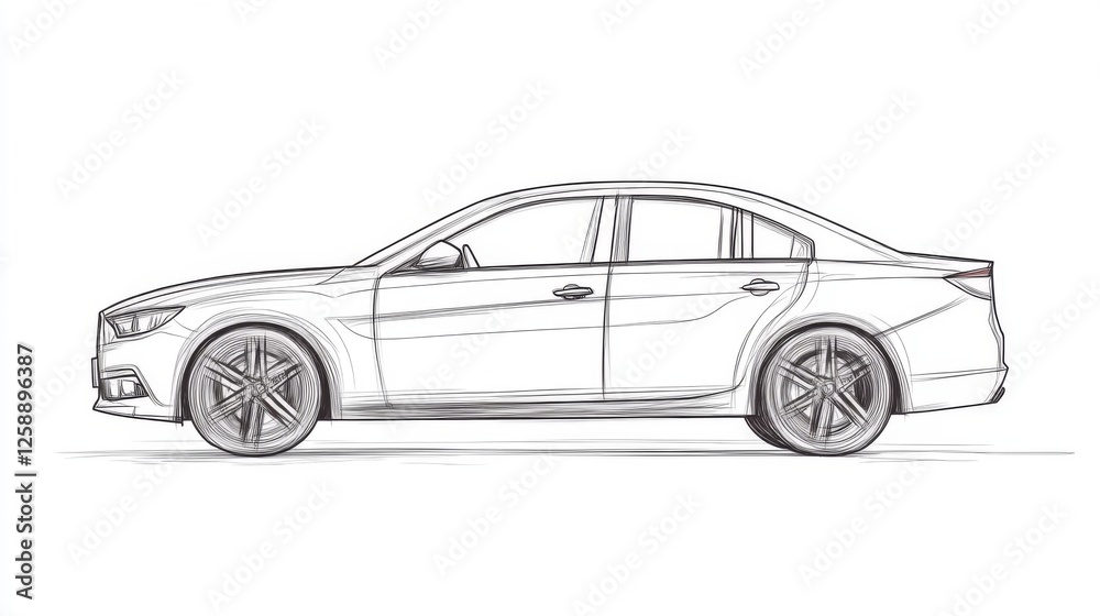 Naklejka premium Line Drawing of a Sedan Car