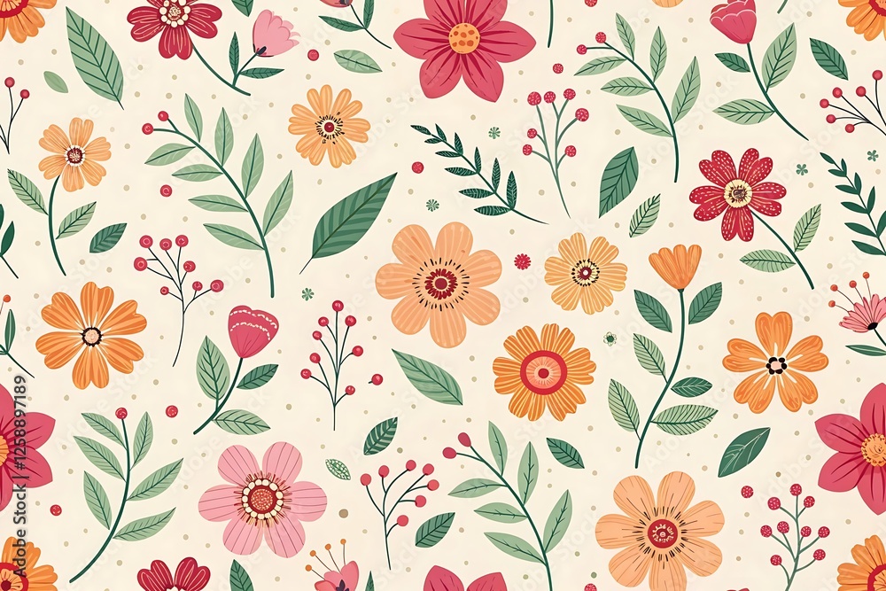 Floral Burst Seamless Pattern: A vibrant and cheerful floral pattern bursting with color and life. Delicate blooms in hues of pink. Floral Burst Seamless Pattern: A vibrant and cheerful floral pattern bursting with color and life. Delicate blooms in hues of pink.