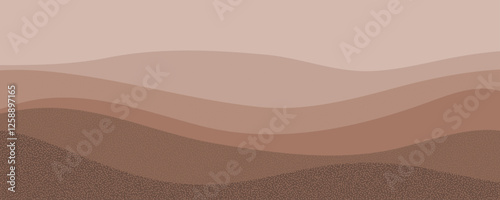 Abstract background wave landscape in trendy grain texture of mocha mousse color. Vector illustration 