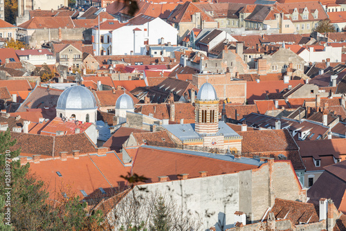 1 november 2024, Brasov, Romania. Council Square, Piața Sfatului with Dormition of the Mother of God church and surrounding houses. Seen from vedere panoramic lookout point. Travel destination. photo