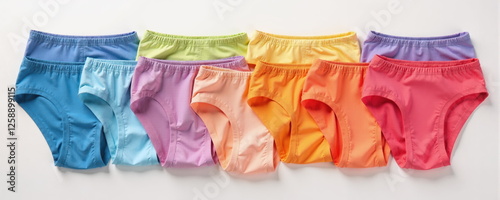 Colorful assortment of cotton underwear displayed on a neutral background