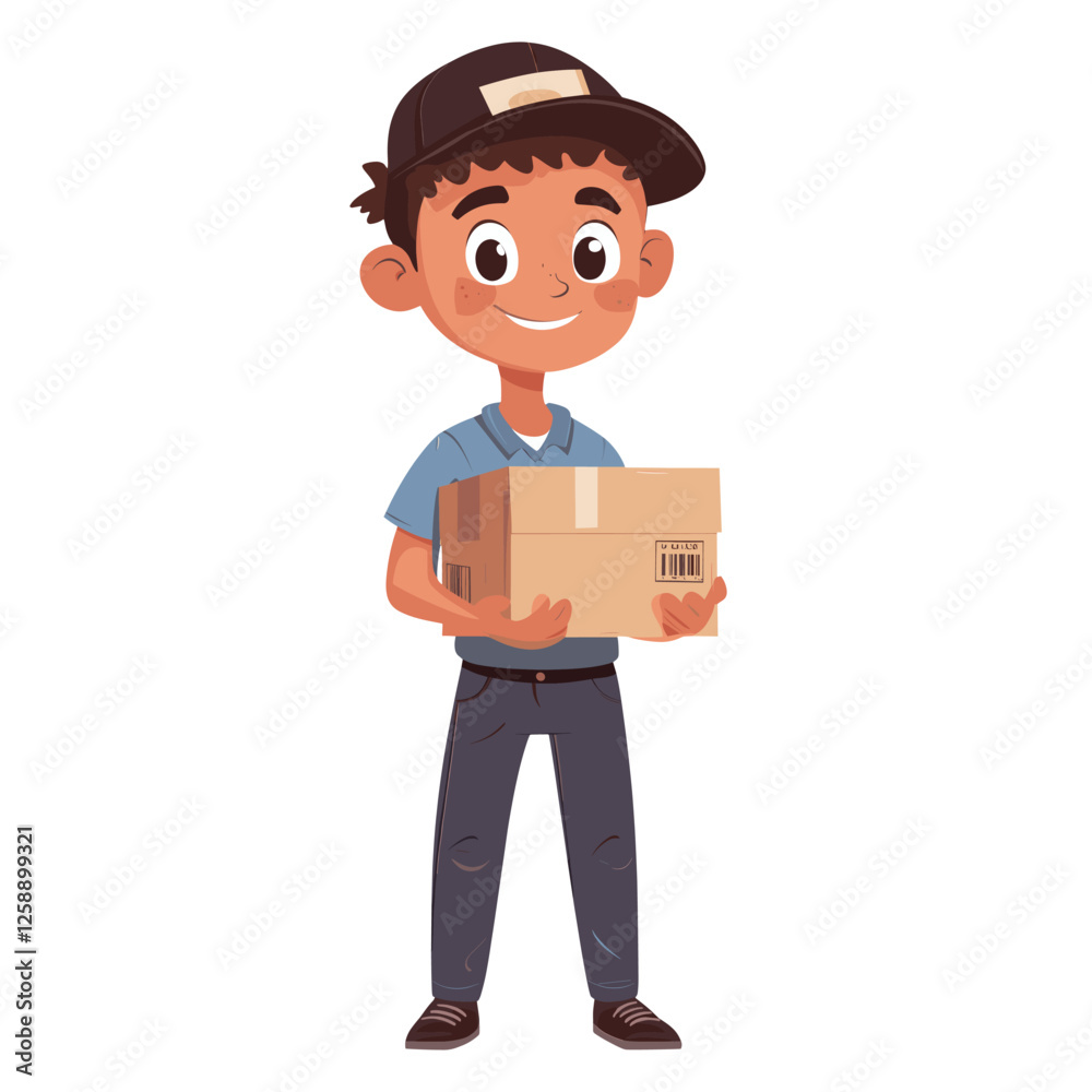 Delivery man cartoon package child box vector Delivery man cartoon package child box vector