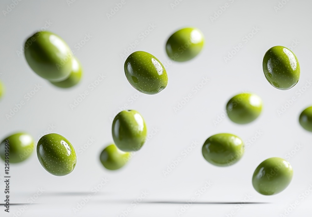 Falling Green Olives On White Background Falling Green Olives On White Background