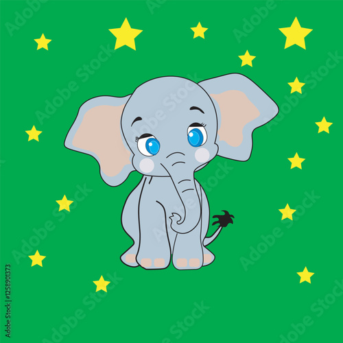 Sad elephant with stars illustration