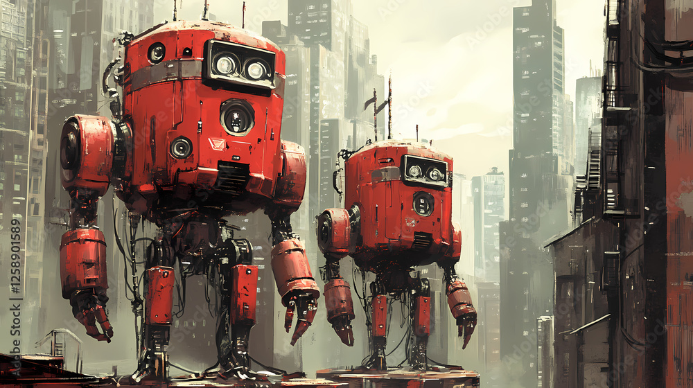 Fototapeta premium Robots, vintage robots, ancient robots, old school robots, future robots, robots, smart robots, robot world. robot wallpaper, robot background, robot illustration. Mechanical Gods. Illustration