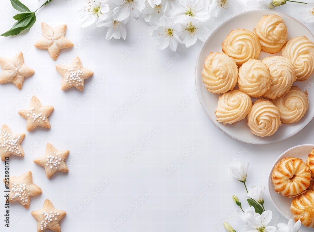 Top view of three plates with traditional Middle Eastern sweets. concept for Ramadan celebration. various delicious confectionery on a white background with copy space. Top view of three plates with traditional Middle Eastern sweets. concept for Ramadan celebration. various delicious confectionery on a white background with copy space.