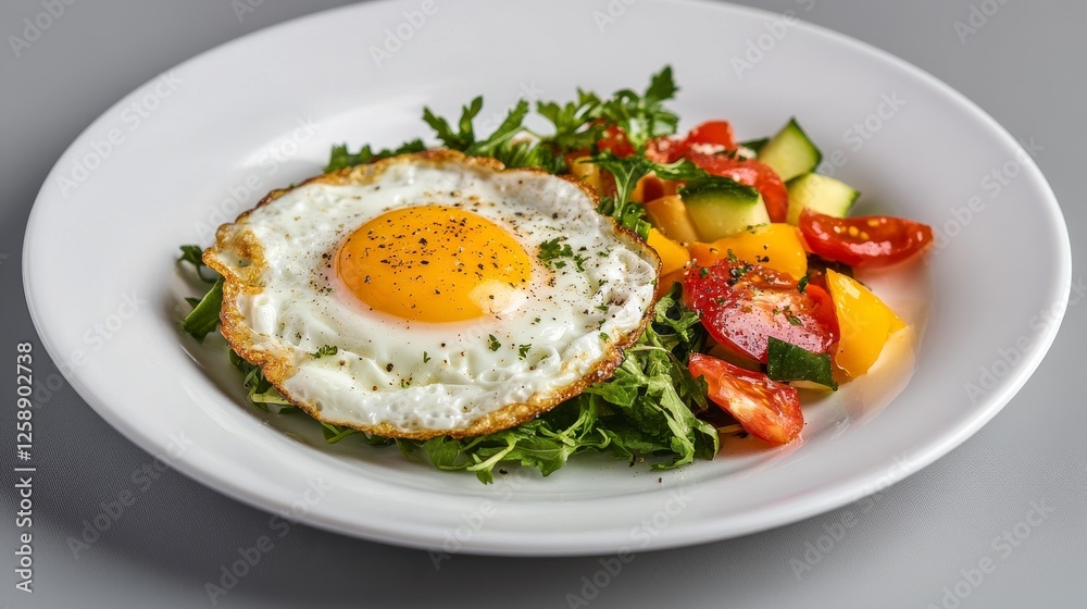Fried Egg with Mixed Fruit and Vegetable Salad Fried Egg with Mixed Fruit and Vegetable Salad