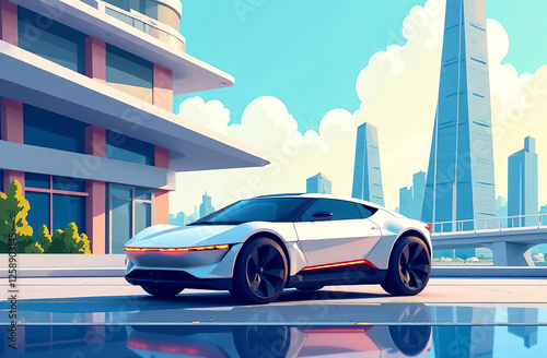 Futurism science fiction, cyber city, car automobile transport. AI Generative