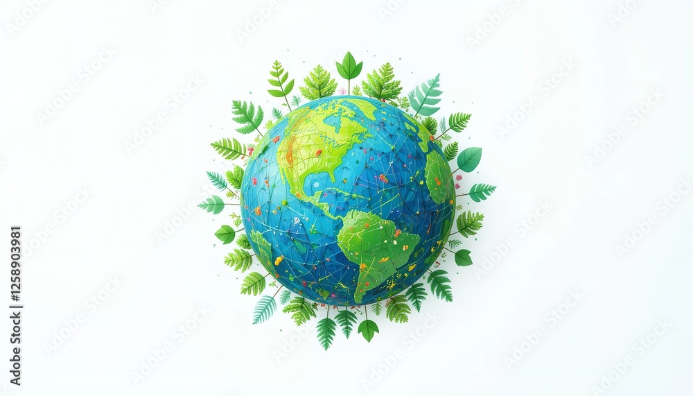 Beautiful Earth Globe Surrounded by Lush Green Leaves and Plants Nature Ecology Planet Earth Global Environmental Conservation    