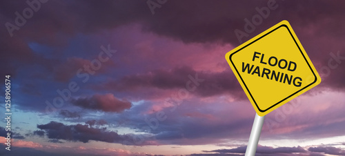 Hurricane Idalia warning sign against a powerful stormy background with copy space. Dirty and angled sign with cyclonic winds add to the drama.hurricane season sign on cloudy background photo