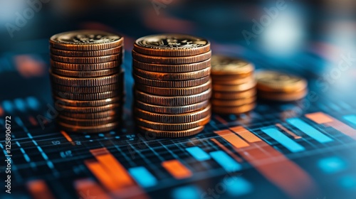 Stacks of coins on a financial chart showcasing investment growth and market ...